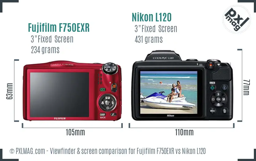 Fujifilm F750EXR vs Nikon L120 Screen and Viewfinder comparison