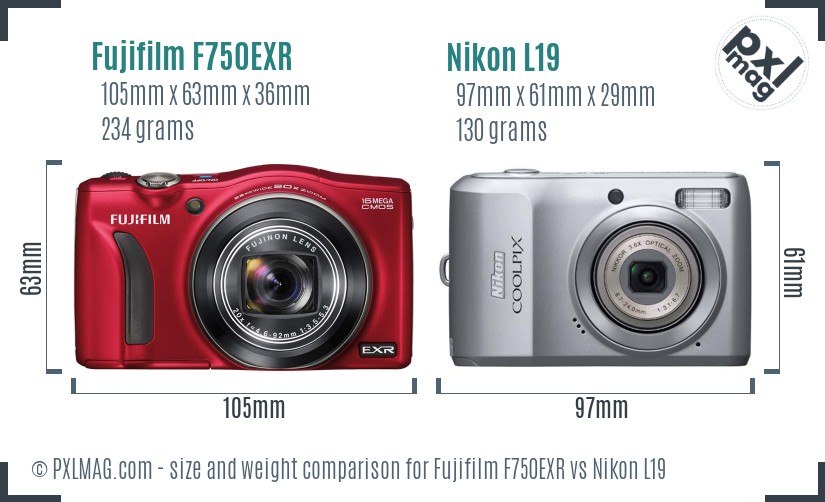 Fujifilm F750EXR vs Nikon L19 size comparison Fujifilm F750EXR vs Nikon L19 size comparison