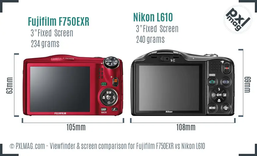 Fujifilm F750EXR vs Nikon L610 Screen and Viewfinder comparison