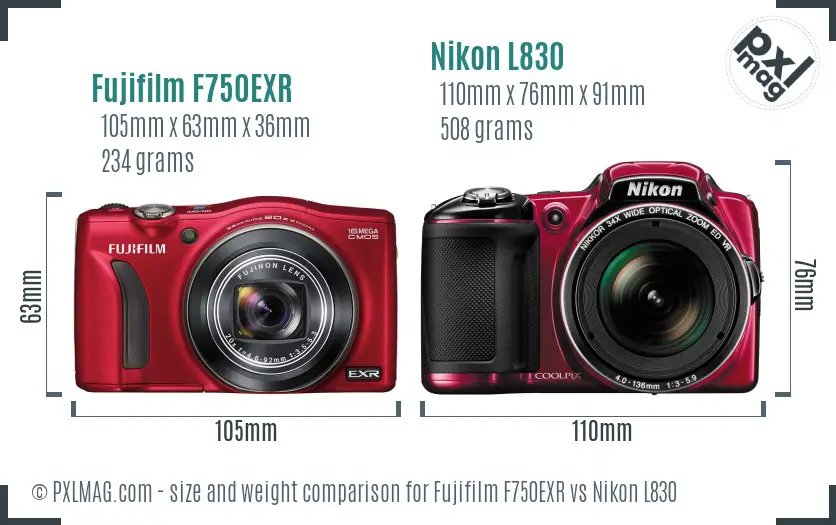 Fujifilm F750EXR vs Nikon L830 size comparison