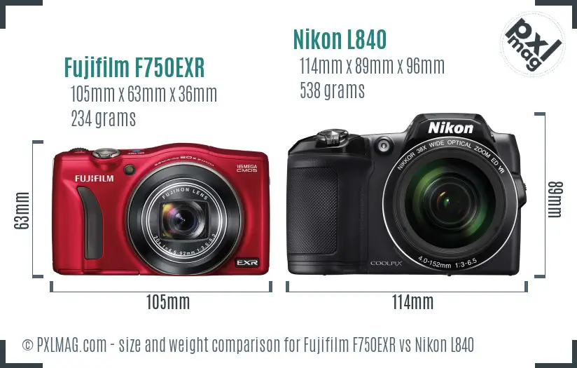 Fujifilm F750EXR vs Nikon L840 size comparison