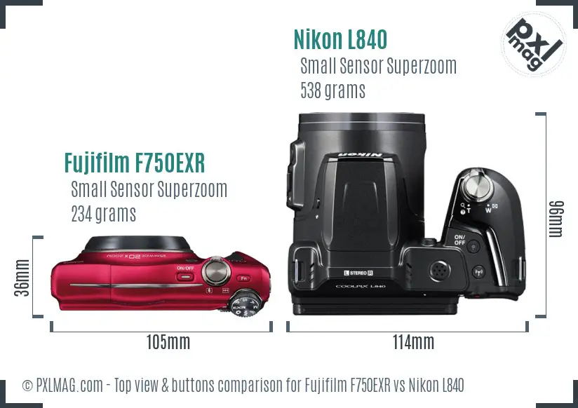 Fujifilm F750EXR vs Nikon L840 top view buttons comparison