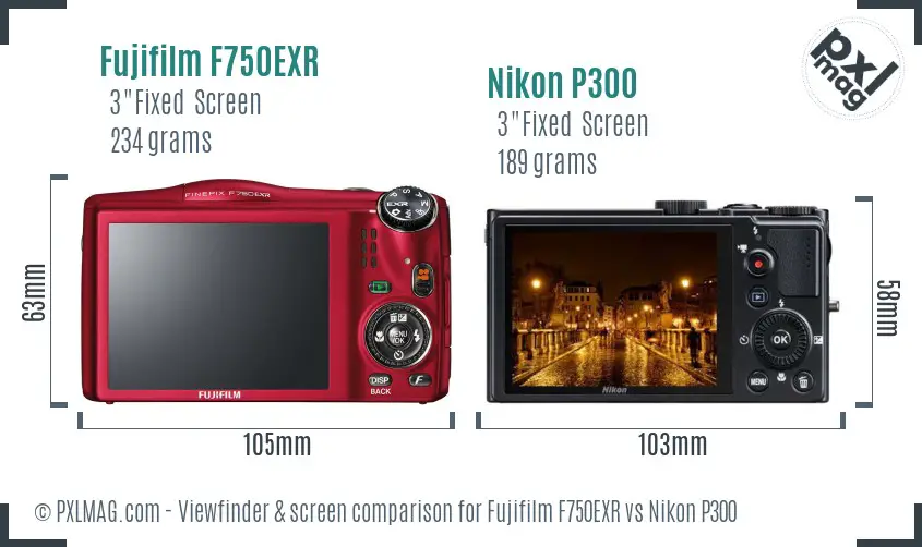 Fujifilm F750EXR vs Nikon P300 Screen and Viewfinder comparison
