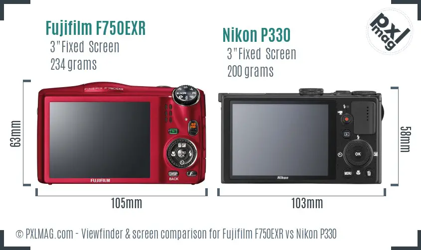 Fujifilm F750EXR vs Nikon P330 Screen and Viewfinder comparison