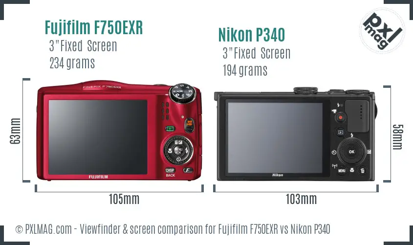 Fujifilm F750EXR vs Nikon P340 Screen and Viewfinder comparison