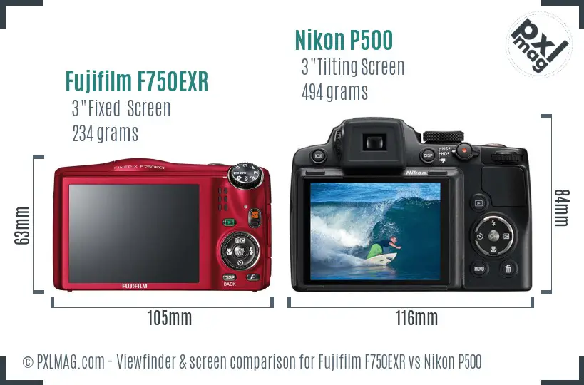 Fujifilm F750EXR vs Nikon P500 Screen and Viewfinder comparison