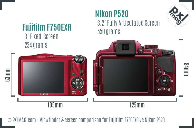 Fujifilm F750EXR vs Nikon P520 Screen and Viewfinder comparison Fujifilm F750EXR vs Nikon P520 Screen and Viewfinder comparison