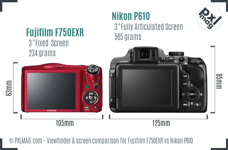 Fujifilm F750EXR vs Nikon P610 Screen and Viewfinder comparison