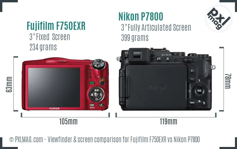 Fujifilm F750EXR vs Nikon P7800 Screen and Viewfinder comparison