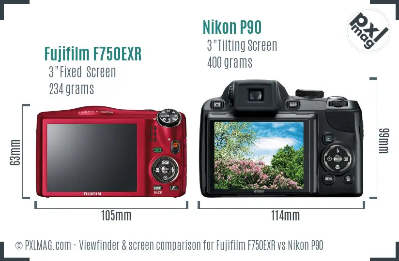 Fujifilm F750EXR vs Nikon P90 Screen and Viewfinder comparison