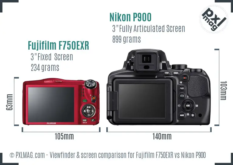 Fujifilm F750EXR vs Nikon P900 Screen and Viewfinder comparison