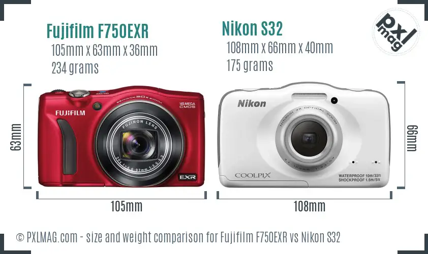 Fujifilm F750EXR vs Nikon S32 size comparison Fujifilm F750EXR vs Nikon S32 size comparison