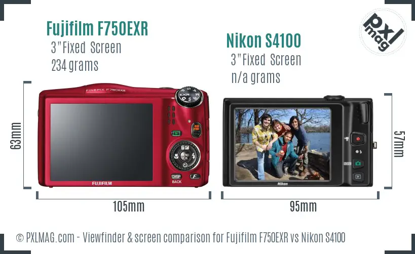Fujifilm F750EXR vs Nikon S4100 Screen and Viewfinder comparison