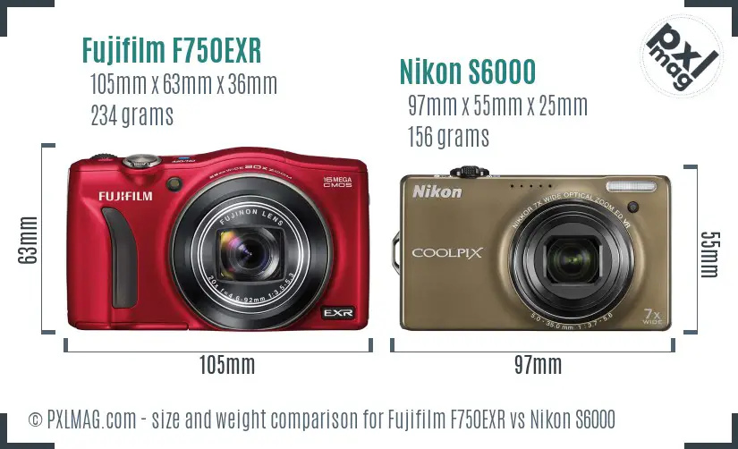 Fujifilm F750EXR vs Nikon S6000 size comparison