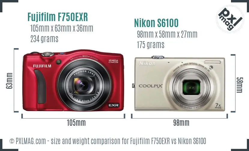 Fujifilm F750EXR vs Nikon S6100 size comparison Fujifilm F750EXR vs Nikon S6100 size comparison