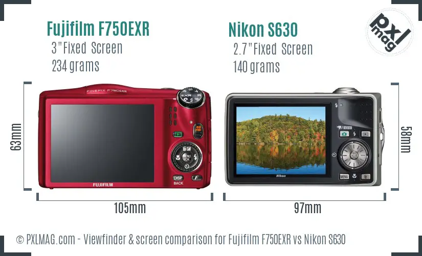 Fujifilm F750EXR vs Nikon S630 Screen and Viewfinder comparison