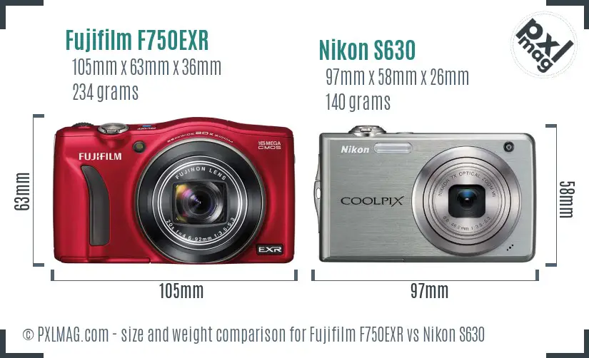Fujifilm F750EXR vs Nikon S630 size comparison