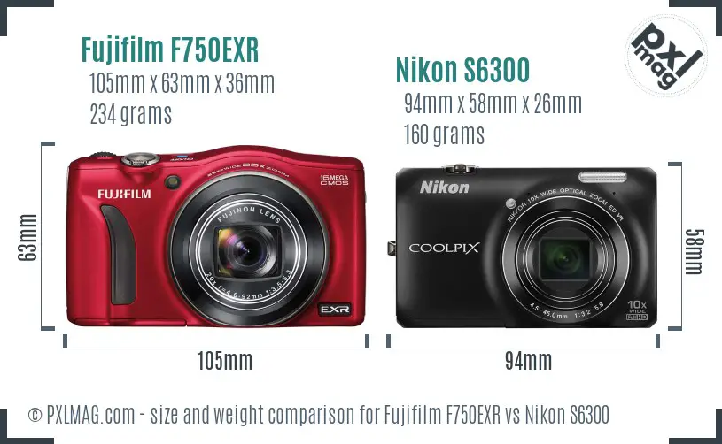 Fujifilm F750EXR vs Nikon S6300 size comparison Fujifilm F750EXR vs Nikon S6300 size comparison