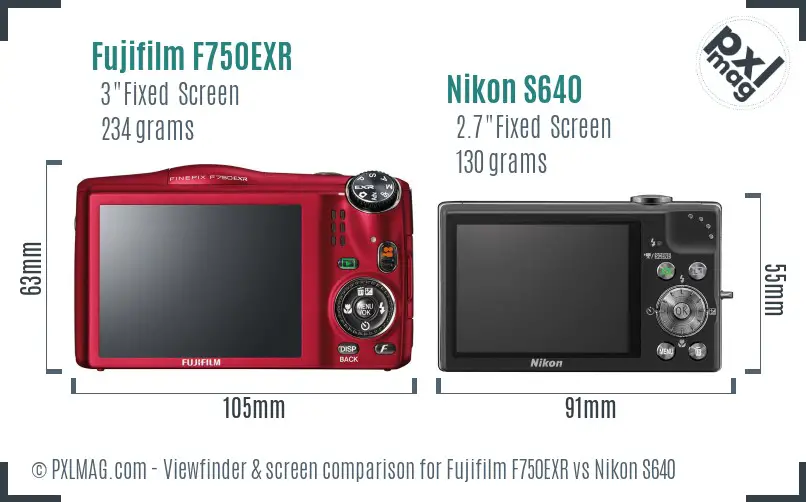Fujifilm F750EXR vs Nikon S640 Screen and Viewfinder comparison Fujifilm F750EXR vs Nikon S640 Screen and Viewfinder comparison