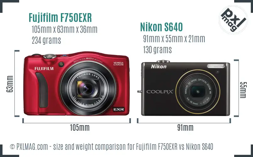 Fujifilm F750EXR vs Nikon S640 size comparison Fujifilm F750EXR vs Nikon S640 size comparison