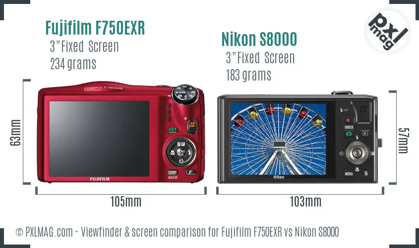 Fujifilm F750EXR vs Nikon S8000 Screen and Viewfinder comparison Fujifilm F750EXR vs Nikon S8000 Screen and Viewfinder comparison