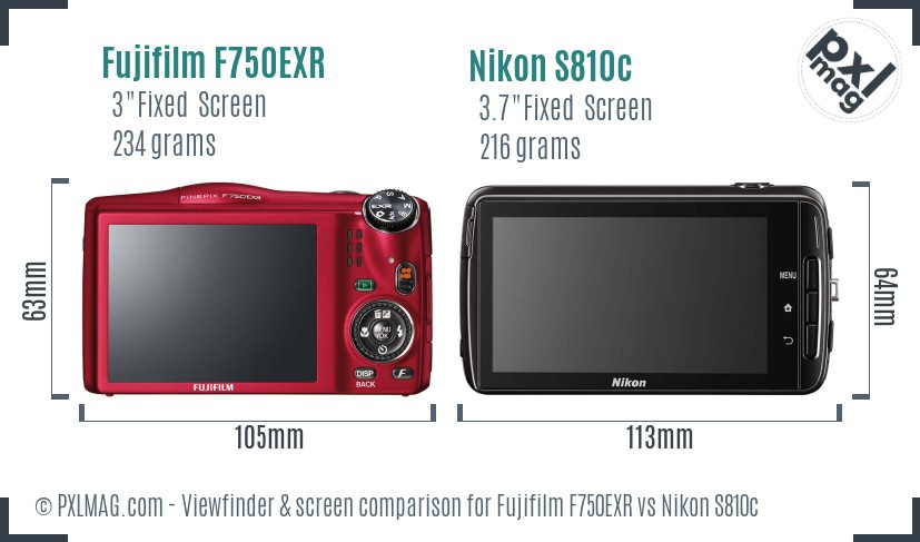 Fujifilm F750EXR vs Nikon S810c Screen and Viewfinder comparison