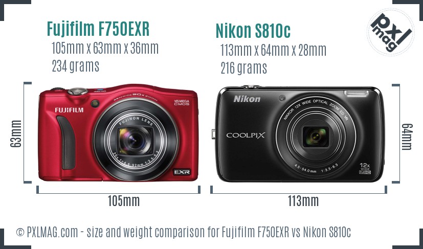Fujifilm F750EXR vs Nikon S810c size comparison Fujifilm F750EXR vs Nikon S810c size comparison