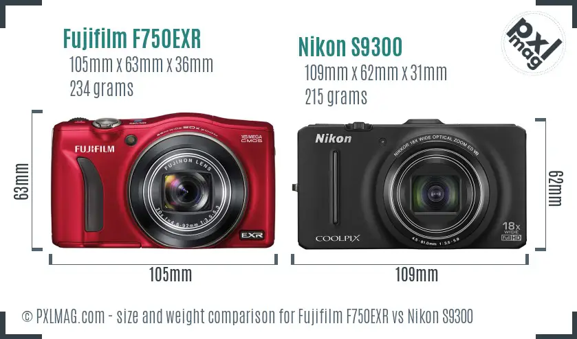 Fujifilm F750EXR vs Nikon S9300 size comparison Fujifilm F750EXR vs Nikon S9300 size comparison