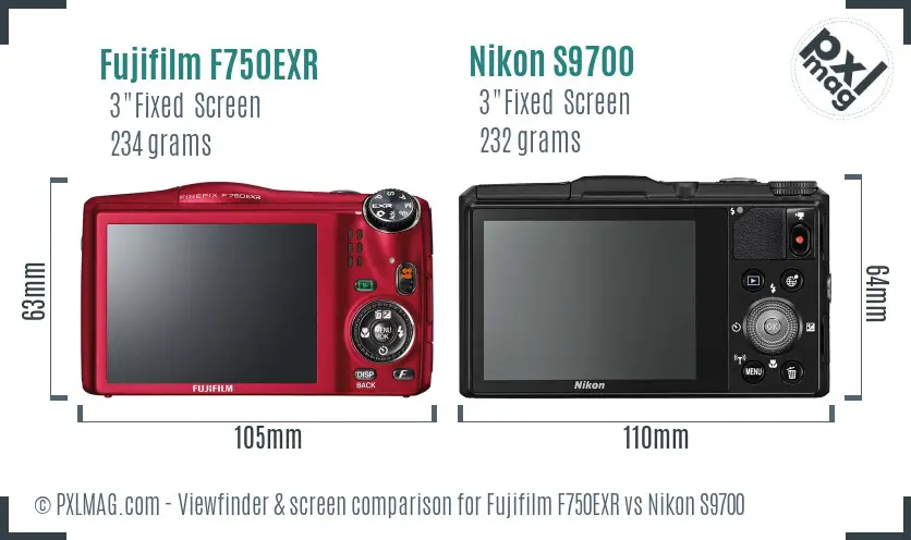 Fujifilm F750EXR vs Nikon S9700 Screen and Viewfinder comparison