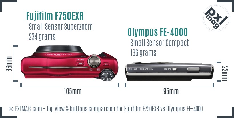 Fujifilm F750EXR vs Olympus FE-4000 top view buttons comparison