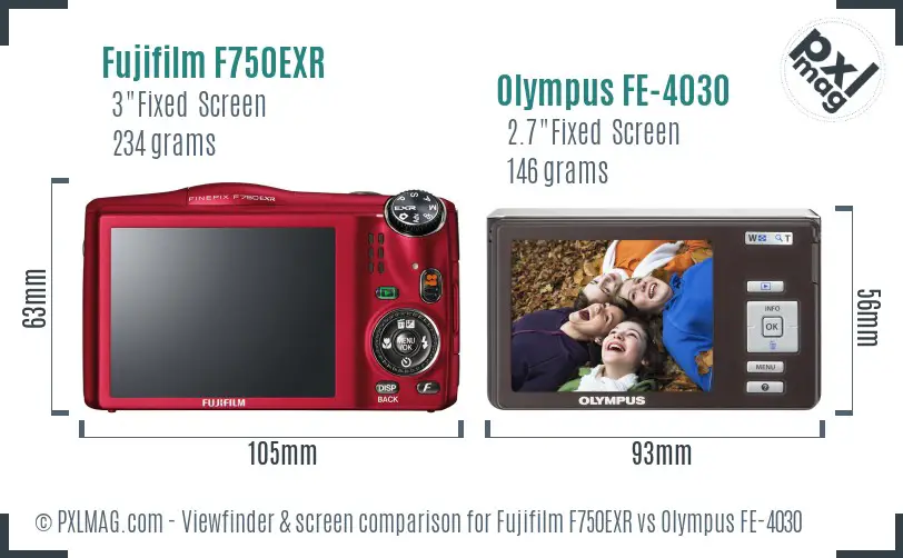 Fujifilm F750EXR vs Olympus FE-4030 Screen and Viewfinder comparison