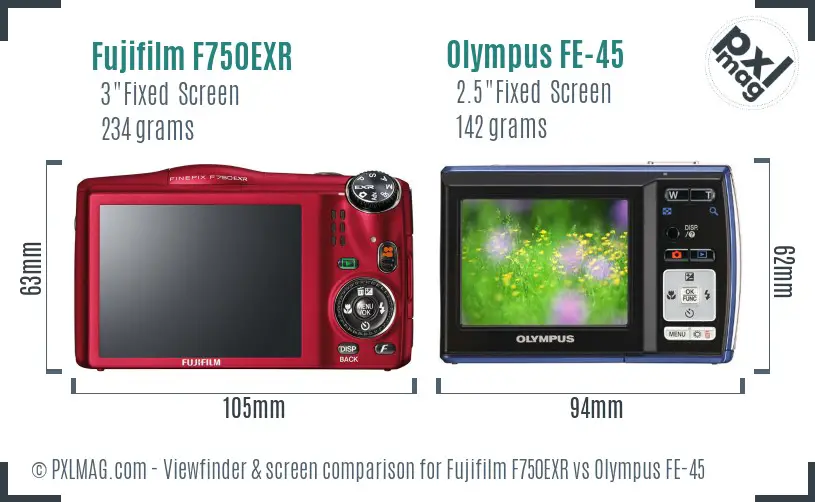 Fujifilm F750EXR vs Olympus FE-45 Screen and Viewfinder comparison
