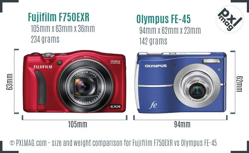 Fujifilm F750EXR vs Olympus FE-45 size comparison