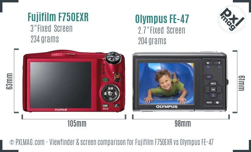 Fujifilm F750EXR vs Olympus FE-47 Screen and Viewfinder comparison