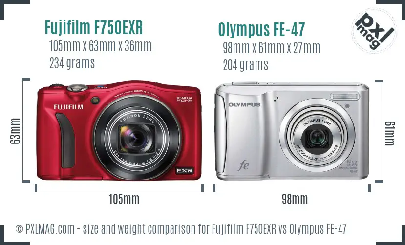Fujifilm F750EXR vs Olympus FE-47 size comparison
