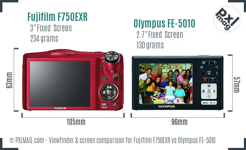 Fujifilm F750EXR vs Olympus FE-5010 Screen and Viewfinder comparison