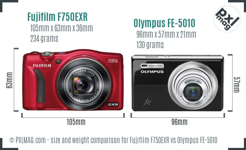Fujifilm F750EXR vs Olympus FE-5010 size comparison