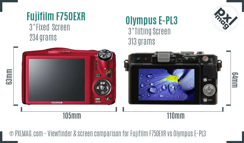 Fujifilm F750EXR vs Olympus E-PL3 Screen and Viewfinder comparison