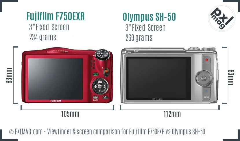 Fujifilm F750EXR vs Olympus SH-50 Screen and Viewfinder comparison