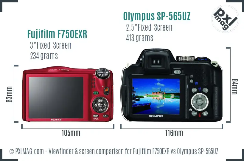 Fujifilm F750EXR vs Olympus SP-565UZ Screen and Viewfinder comparison Fujifilm F750EXR vs Olympus SP-565UZ Screen and Viewfinder comparison