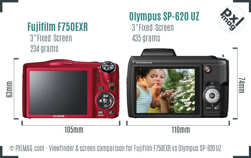 Fujifilm F750EXR vs Olympus SP-620 UZ Screen and Viewfinder comparison