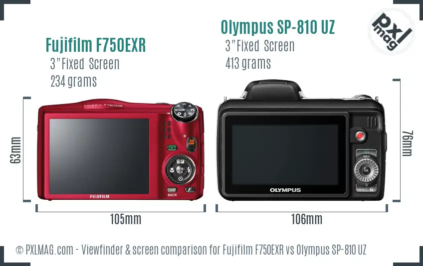 Fujifilm F750EXR vs Olympus SP-810 UZ Screen and Viewfinder comparison Fujifilm F750EXR vs Olympus SP-810 UZ Screen and Viewfinder comparison