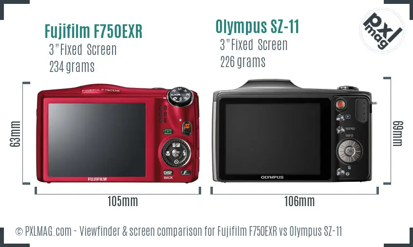 Fujifilm F750EXR vs Olympus SZ-11 Screen and Viewfinder comparison