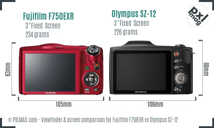 Fujifilm F750EXR vs Olympus SZ-12 Screen and Viewfinder comparison