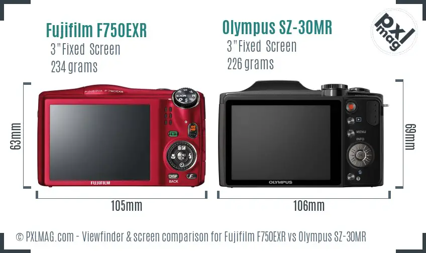 Fujifilm F750EXR vs Olympus SZ-30MR Screen and Viewfinder comparison