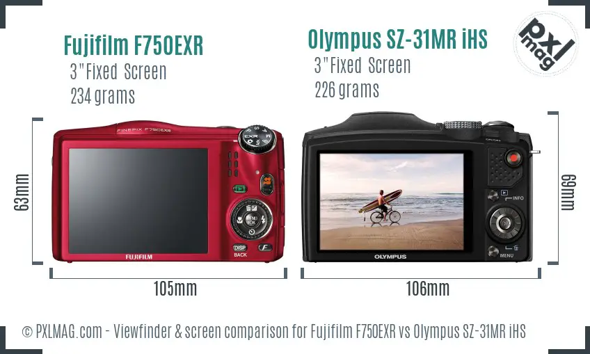 Fujifilm F750EXR vs Olympus SZ-31MR iHS Screen and Viewfinder comparison