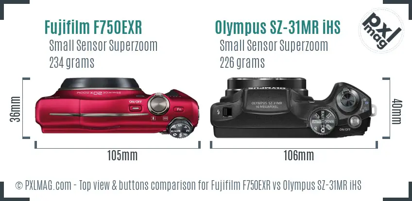 Fujifilm F750EXR vs Olympus SZ-31MR iHS top view buttons comparison