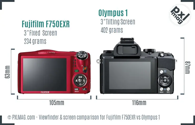 Fujifilm F750EXR vs Olympus 1 Screen and Viewfinder comparison