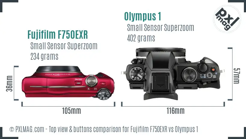 Fujifilm F750EXR vs Olympus 1 top view buttons comparison