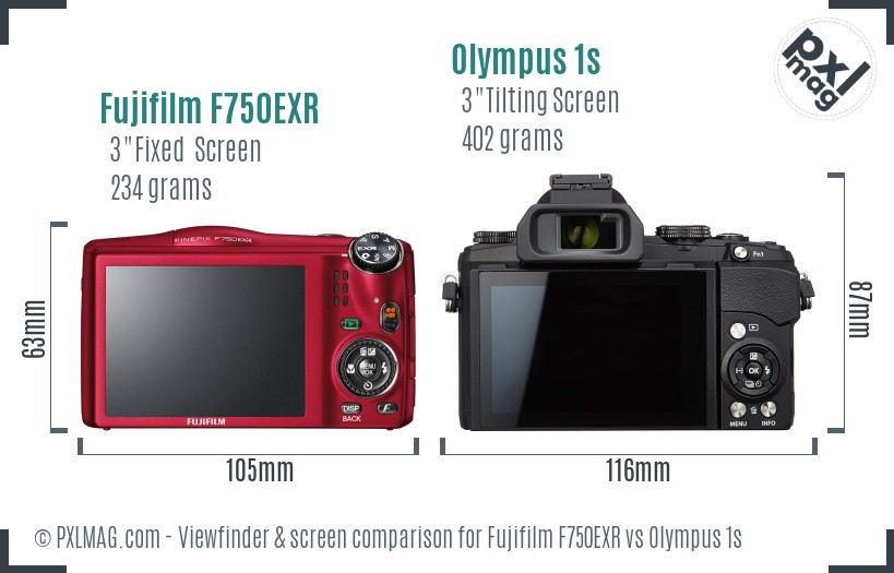 Fujifilm F750EXR vs Olympus 1s Screen and Viewfinder comparison